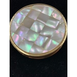 Vintage MOP Makeup Compact Mother of Pearl Inlay Gold Tone Max Factor Creme Puff